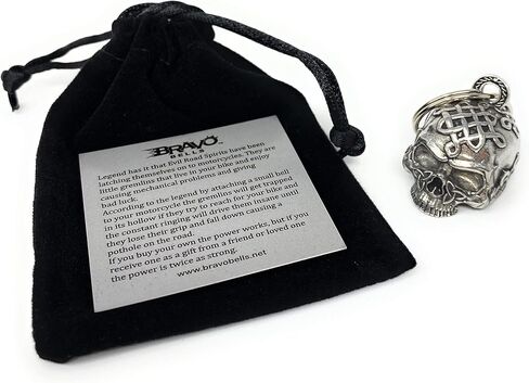 Bravo Bells Celtic Skull Motorcycle Bell - Biker Good Luck Charm | Solid pewter biker bell. Includes split ring, velvet gift pouch and legend card. Universal fit. Made in USA. in Kuwait