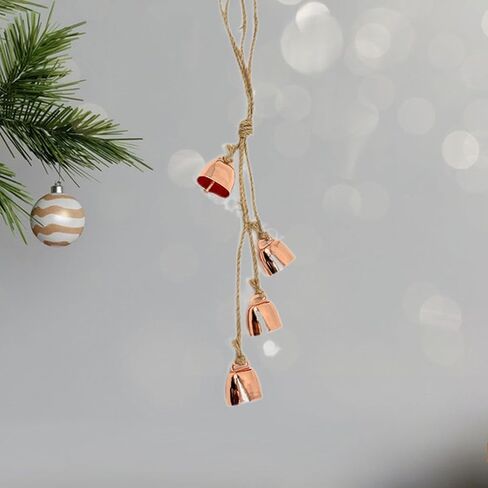 Vintage Wind Chimes Cow Bells Wall Hanging Decor with 4 Bells and Hemp Rope 13.78 Inch Rustic Tree Ornament for Holiday Yard- Rose Gold in Saudi Arabia