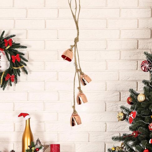 Vintage Wind Chimes Cow Bells Wall Hanging Decor with 4 Bells and Hemp Rope 13.78 Inch Rustic Tree Ornament for Holiday Yard- Rose Gold in Saudi Arabia