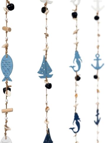 Nautical Rope Garland with Bells, Coastal Wall Decor, Hanging Ornament with Anchors and Sea Life, Coastal Door Hanging Decor，Nautical Chime String in Saudi Arabia