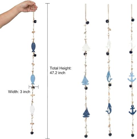 Nautical Rope Garland with Bells, Coastal Wall Decor, Hanging Ornament with Anchors and Sea Life, Coastal Door Hanging Decor，Nautical Chime String in Saudi Arabia