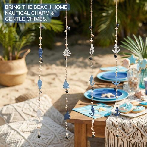 Nautical Rope Garland with Bells, Coastal Wall Decor, Hanging Ornament with Anchors and Sea Life, Coastal Door Hanging Decor，Nautical Chime String in Saudi Arabia