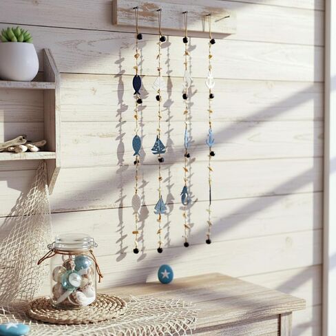 Nautical Rope Garland with Bells, Coastal Wall Decor, Hanging Ornament with Anchors and Sea Life, Coastal Door Hanging Decor，Nautical Chime String in Saudi Arabia