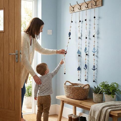 Nautical Rope Garland with Bells, Coastal Wall Decor, Hanging Ornament with Anchors and Sea Life, Coastal Door Hanging Decor，Nautical Chime String in Saudi Arabia