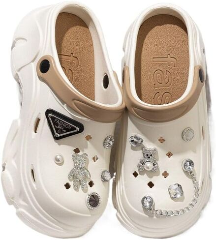 Women's DIY Platform（Sole 8cm） Clogs Slip On Slides Shoes Beach Sandals Gardener Clog Hight Heels Mule Slippers Garden Shoes Sandals in Saudi Arabia