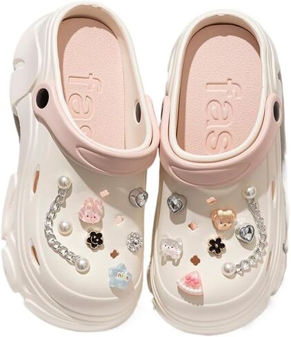 Women's DIY Platform（Sole 8cm） Clogs Slip On Slides Shoes Beach Sandals Gardener Clog Hight Heels Mule Slippers Garden Shoes Sandals in Saudi Arabia