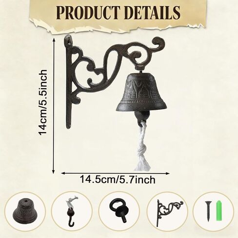 Vintage Cast Iron Dinner Bell,Dinner Bell Outdoor,Rustic Wall Mounted Door Bell with Loud Clear Sound,Garden Home Decor, Farm House Outside Decorative in Saudi Arabia