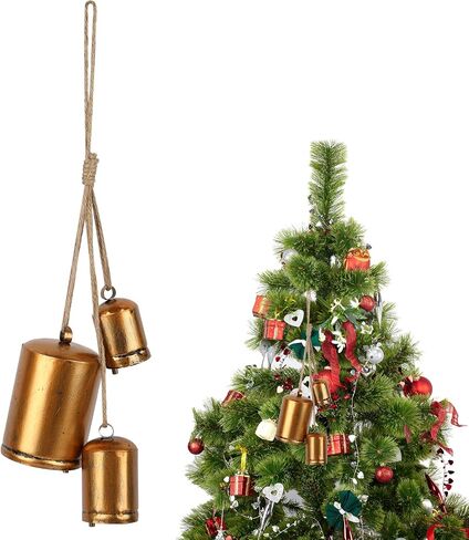 Christmas Bells for Decoration, Gold Bells with Jute Rope, Vintage Decorative Cow Bell, Metal Hanging Bell for DIY Wreaths, Parties, Weddings, Home Decor (4 Bells) in Saudi Arabia