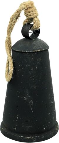 Rustic Black Metal Hanging Bell with Rope – Handcrafted Vintage Iron Decorative Bell for Christmas, Farmhouse, Garden, Porch, and Indoor Décor – Antique Distressed Look in Saudi Arabia