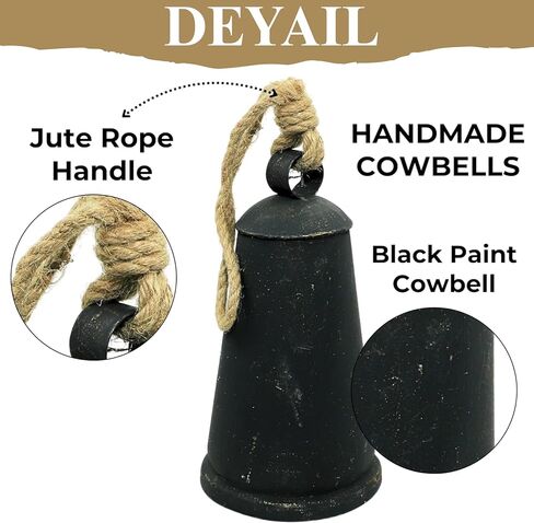 Rustic Black Metal Hanging Bell with Rope – Handcrafted Vintage Iron Decorative Bell for Christmas, Farmhouse, Garden, Porch, and Indoor Décor – Antique Distressed Look in Saudi Arabia