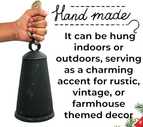 Rustic Black Metal Hanging Bell with Rope – Handcrafted Vintage Iron Decorative Bell for Christmas, Farmhouse, Garden, Porch, and Indoor Décor – Antique Distressed Look in Saudi Arabia