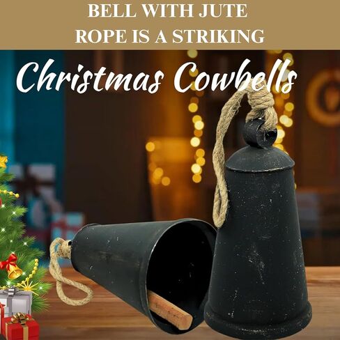 Rustic Black Metal Hanging Bell with Rope – Handcrafted Vintage Iron Decorative Bell for Christmas, Farmhouse, Garden, Porch, and Indoor Décor – Antique Distressed Look in Saudi Arabia