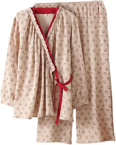 PRINCESS BRIDE Double-layer Cotton Gauze Japanese Kimono Pajamas Retro Belted Pajama Set Loungewear Soft Sleepwear for Women in Saudi Arabia