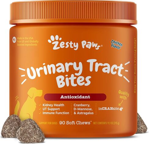 Zesty Paws Senior Cranberry Supplement for Dogs - Bladder Bites for Dogs - Kidney & Urinary Tract for Dogs - Soft Chews with D-Mannose, Vitamin B6 & L-Arginine - Chicken - 90 Count in Saudi Arabia