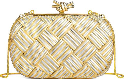 Queenoris Woven Clutch Purses for Women, Metallic Evening Bag Elegant Clutch Bag with Chain for Wedding, Sparkling Party in Saudi Arabia
