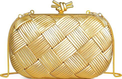 Queenoris Woven Clutch Purses for Women, Metallic Evening Bag Elegant Clutch Bag with Chain for Wedding, Sparkling Party in Saudi Arabia
