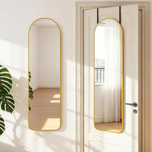 NARCISSUS 47x14 Mirror Door Hanging Full Length,Over Door or Wall Mounted Aluminum Alloy Frame Tempered Glass Arch Full Body Mirrors for Bedroom Dressing Living Room Bathroom 47 inch Gold in Saudi Arabia