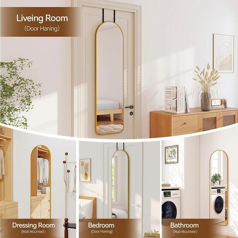 NARCISSUS 47x14 Mirror Door Hanging Full Length,Over Door or Wall Mounted Aluminum Alloy Frame Tempered Glass Arch Full Body Mirrors for Bedroom Dressing Living Room Bathroom 47 inch Gold in Saudi Arabia