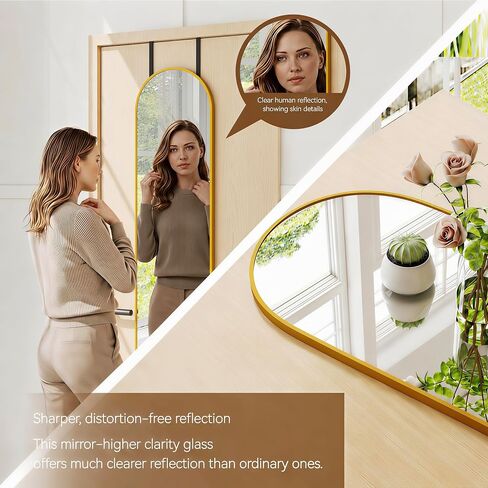 NARCISSUS 47x14 Mirror Door Hanging Full Length,Over Door or Wall Mounted Aluminum Alloy Frame Tempered Glass Arch Full Body Mirrors for Bedroom Dressing Living Room Bathroom 47 inch Gold in Saudi Arabia