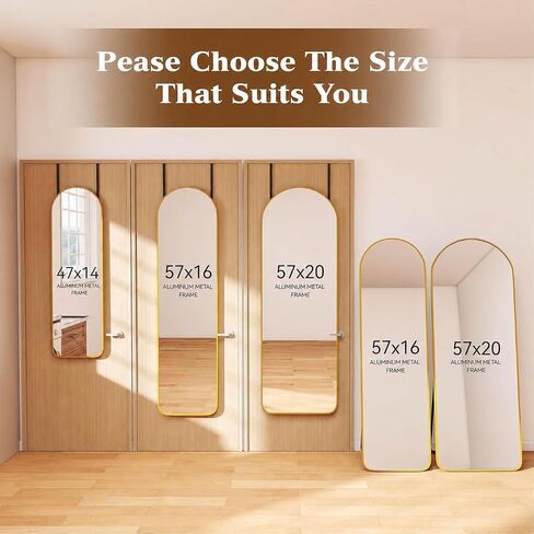 NARCISSUS 47x14 Mirror Door Hanging Full Length,Over Door or Wall Mounted Aluminum Alloy Frame Tempered Glass Arch Full Body Mirrors for Bedroom Dressing Living Room Bathroom 47 inch Gold in Saudi Arabia
