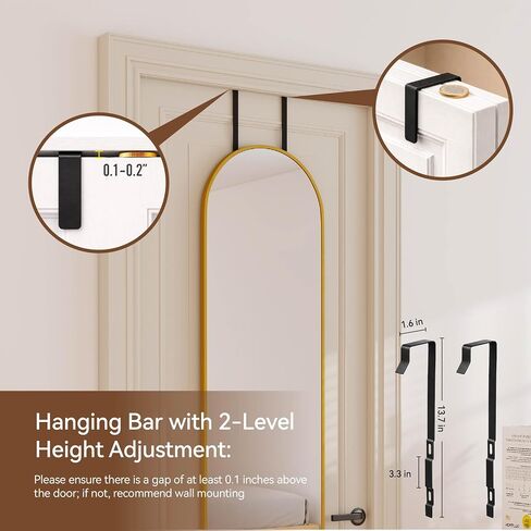 NARCISSUS 47x14 Mirror Door Hanging Full Length,Over Door or Wall Mounted Aluminum Alloy Frame Tempered Glass Arch Full Body Mirrors for Bedroom Dressing Living Room Bathroom 47 inch Gold in Saudi Arabia