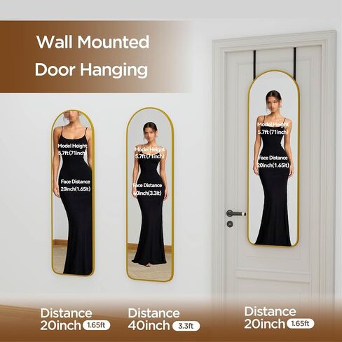 NARCISSUS 47x14 Mirror Door Hanging Full Length,Over Door or Wall Mounted Aluminum Alloy Frame Tempered Glass Arch Full Body Mirrors for Bedroom Dressing Living Room Bathroom 47 inch Gold in Saudi Arabia