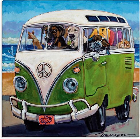 Stupell Industries 'Dogs Driving Retro Van', Canvas Art, 30 x 30 Inches, Easy to Hang and Sturdy, Made in USA, by CR Townsend in Kuwait