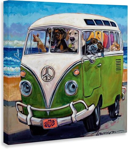 Stupell Industries 'Dogs Driving Retro Van', Canvas Art, 30 x 30 Inches, Easy to Hang and Sturdy, Made in USA, by CR Townsend in Kuwait