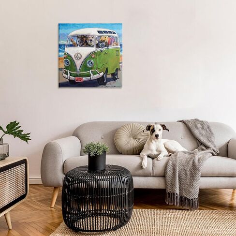Stupell Industries 'Dogs Driving Retro Van', Canvas Art, 30 x 30 Inches, Easy to Hang and Sturdy, Made in USA, by CR Townsend in Kuwait