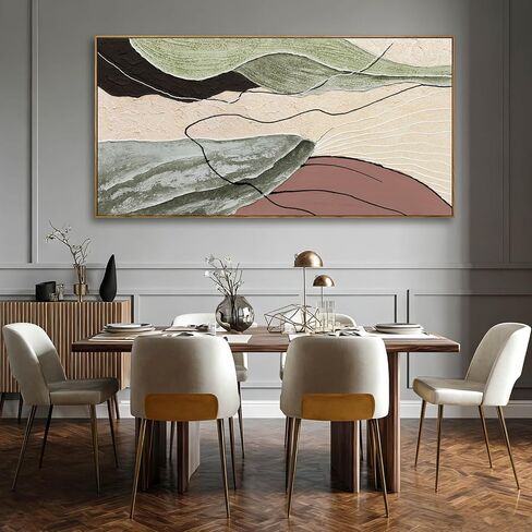 Brown Green Abstract Canvas Wall Art, Framed Beige White Painting, Neutral Black Prints Wall Decor,29x58 In Artwork for Living Room, Bedroom in Saudi Arabia