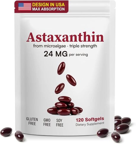 Astaxanthin Supplements 24mg | 120 Softgels | Natural Astaxanthin Antioxidant Supports for Eye & Skin & Joint Health | Fresh Microalgae Source | Non-GMO, Gluten Free | 4 Month Supply in Kuwait