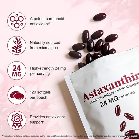 Astaxanthin Supplements 24mg | 120 Softgels | Natural Astaxanthin Antioxidant Supports for Eye & Skin & Joint Health | Fresh Microalgae Source | Non-GMO, Gluten Free | 4 Month Supply in Kuwait