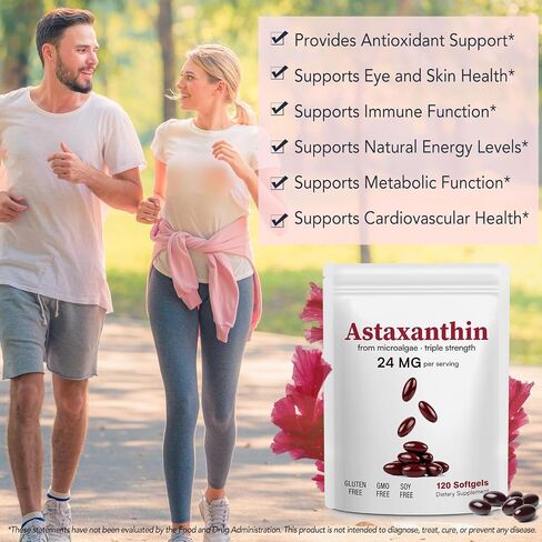 Astaxanthin Supplements 24mg | 120 Softgels | Natural Astaxanthin Antioxidant Supports for Eye & Skin & Joint Health | Fresh Microalgae Source | Non-GMO, Gluten Free | 4 Month Supply in Kuwait