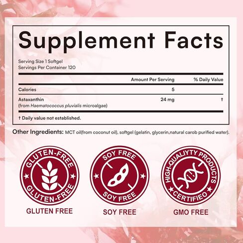 Astaxanthin Supplements 24mg | 120 Softgels | Natural Astaxanthin Antioxidant Supports for Eye & Skin & Joint Health | Fresh Microalgae Source | Non-GMO, Gluten Free | 4 Month Supply in Kuwait