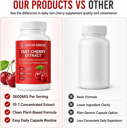 كبسولات تارت الكرز، مستخلص الكرز التارت 3600 مجم لكل وجبة، مكمل يومي مضاد للأكسدة للصحة البدنية ودعم المناعة، غير معدل وراثيًا، خالي من الغلوتين، 60 قطعة in Kuwait