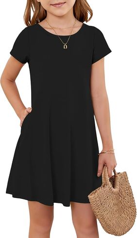 Girls Round Neck Summer Floral Short Sleeve Dress Kids Casual A line Beach Spring Dress with Pockets 2026 in Saudi Arabia