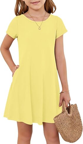 Girls Round Neck Summer Floral Short Sleeve Dress Kids Casual A line Beach Spring Dress with Pockets 2026 in Saudi Arabia
