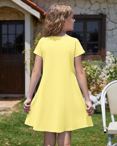 Girls Round Neck Summer Floral Short Sleeve Dress Kids Casual A line Beach Spring Dress with Pockets 2026 in Saudi Arabia