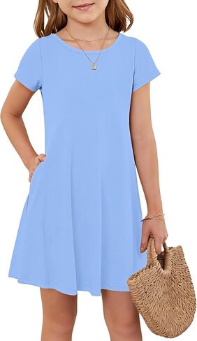 Girls Round Neck Summer Floral Short Sleeve Dress Kids Casual A line Beach Spring Dress with Pockets 2026 in Saudi Arabia