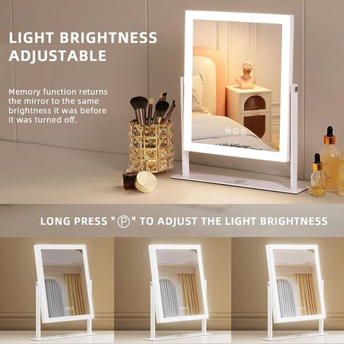 FENCHILIN Vanity Mirror with Lights 11.8" x 9.8",Lighted Hollywood Makeup Mirror with Smart Touch Control 3 Colors Dimmable LED Light, 360°Rotation 10X Magnification Tabletop White in Saudi Arabia