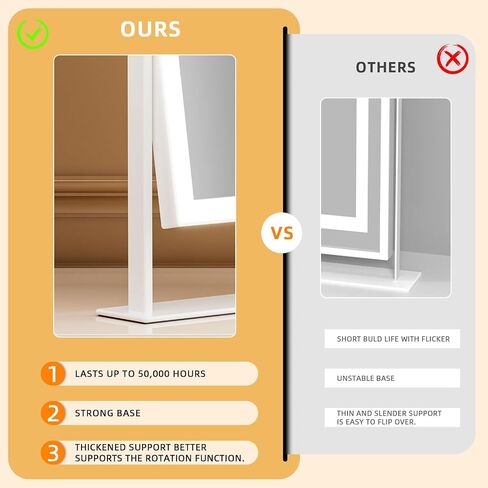 FENCHILIN Vanity Mirror with Lights 11.8" x 9.8",Lighted Hollywood Makeup Mirror with Smart Touch Control 3 Colors Dimmable LED Light, 360°Rotation 10X Magnification Tabletop White in Saudi Arabia