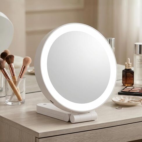 Travel Makeup Mirror with Lights, 20X/1X Double-Sided Magnifying Mirror with 3 Color Lights, Brightness Adjustable, Rechargeable, Foldable Handheld Makeup Mirrors Portable for Travel Use in Saudi Arabia