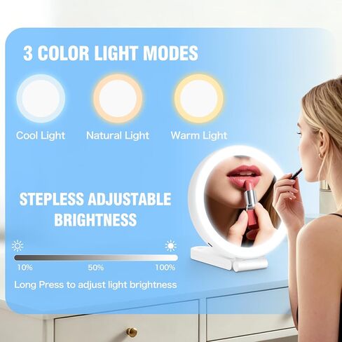 Travel Makeup Mirror with Lights, 20X/1X Double-Sided Magnifying Mirror with 3 Color Lights, Brightness Adjustable, Rechargeable, Foldable Handheld Makeup Mirrors Portable for Travel Use in Saudi Arabia