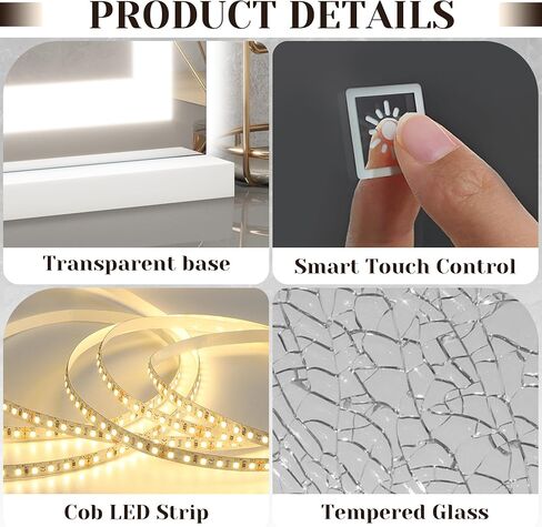 ROLOVE 31" x 22" Large Lighted Vanity Mirror with Lights, Dimmable 3 Modes, LED Makeup Mirror for Bathroom ＆ Dressing Room, Tabletop or Wall-Mounted, 10X Magnification, White in Saudi Arabia