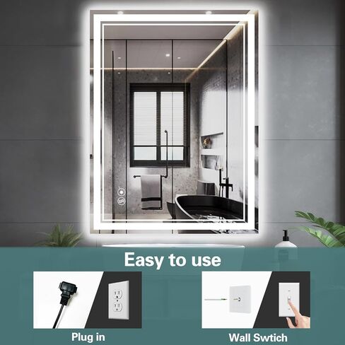 24 x 32'' LED Mirror for Bathroom Anti-Fog Bathroom Mirror Dimmable 3 Colors Memory Function Bathroom Mirror with Lights Vanity Mirror Switch/Plug in Wall Mounted Home Decor Horizontal/Vertical in Saudi Arabia