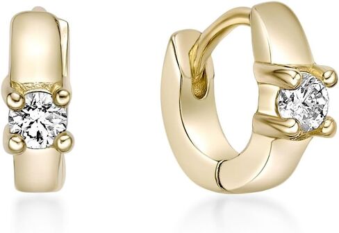 Lavari Jewelers Lab Collwing Diamond Huggie Hoop أقراط للنساء-18 ألفًا من الذهب الأصفر المطلي 925 بأقراط فضية من الفضة الاسترليني (F-G ، VS1-VS2 ، 0.10 CTTW) in Kuwait