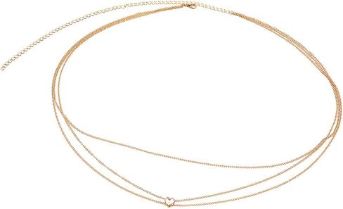 Adjustable Waterproof 3 Layers Gold Silver Waist Chain With Rhinestone Heart, Boho Beach Waist Chains Sexy Bikini Body Chain Belly Body Chain Jewelry in Kuwait