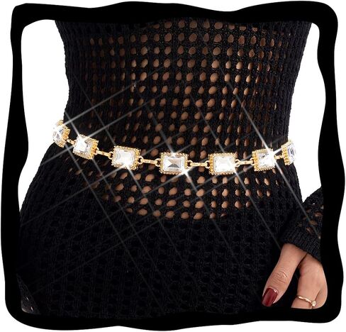 BODIY Vintage Rhinestone Waist Chain Crystal Chain Belt for Women Fashion Gold Rhinestone Dress Belt for Women in Kuwait