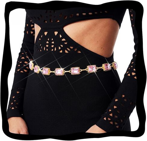 BODIY Vintage Rhinestone Waist Chain Crystal Chain Belt for Women Fashion Gold Rhinestone Dress Belt for Women in Kuwait