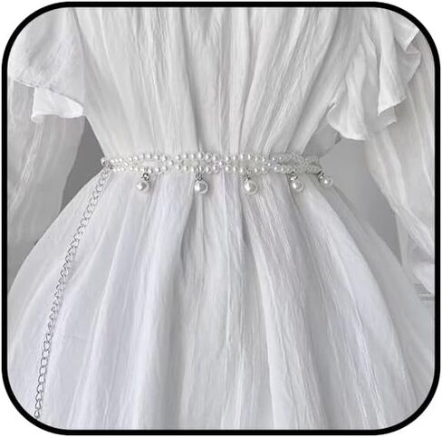 Pearl Belts for Women Silver Adjustable Pearl Waist Chain Bridal Wedding Sash Belt Sweater Chain for Bridesmaids Fashion Jewelry Gifts Accessory in Kuwait